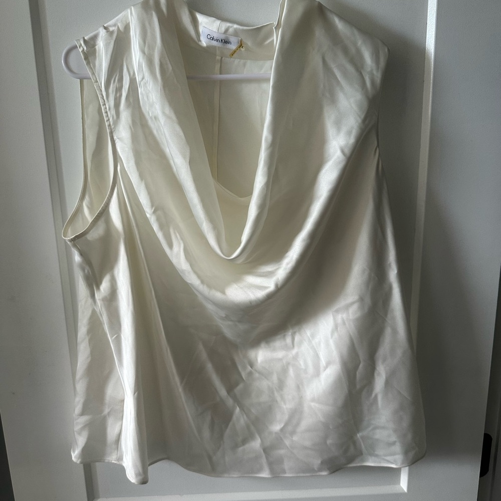 Calvin Klein Cream Sleeveless Cowl Neck Blouse